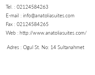 Anatolia Suites iletiim bilgileri